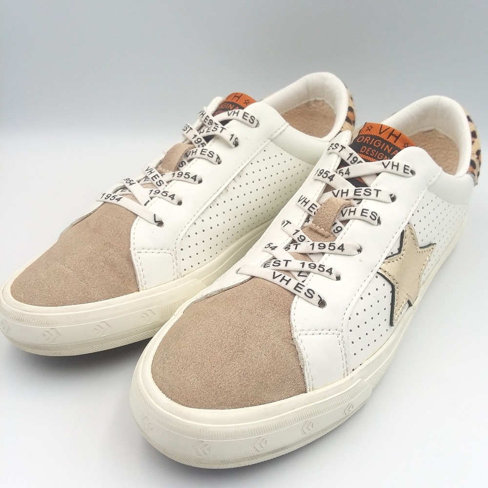 Vintage Havana Grande White Camel‎ Multi Sneakers Leopard Trim Tan Suede Size 10
